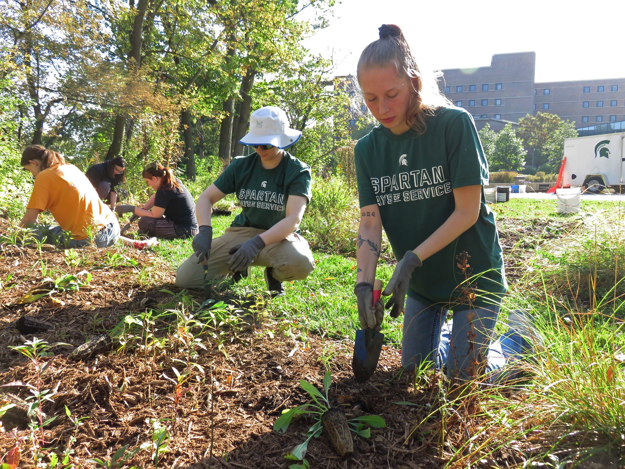 Students gardening