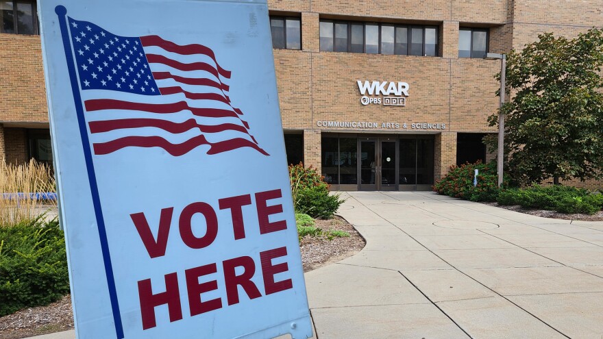 Vote Here Sign outside Comm Arts Building