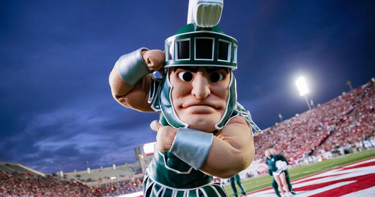 Sparty on the football field.